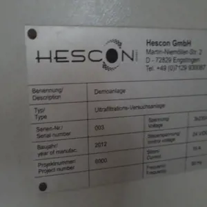 Instalacja testowa do ultrafiltracji Hescon