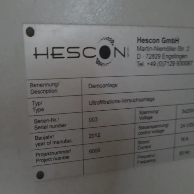 Ultrafiltrations-Versuchsanlage Hescon