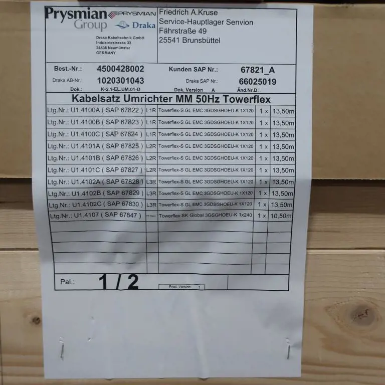 cable assembly - converter MM 50 Hz Towerflex Prysmian/Draka