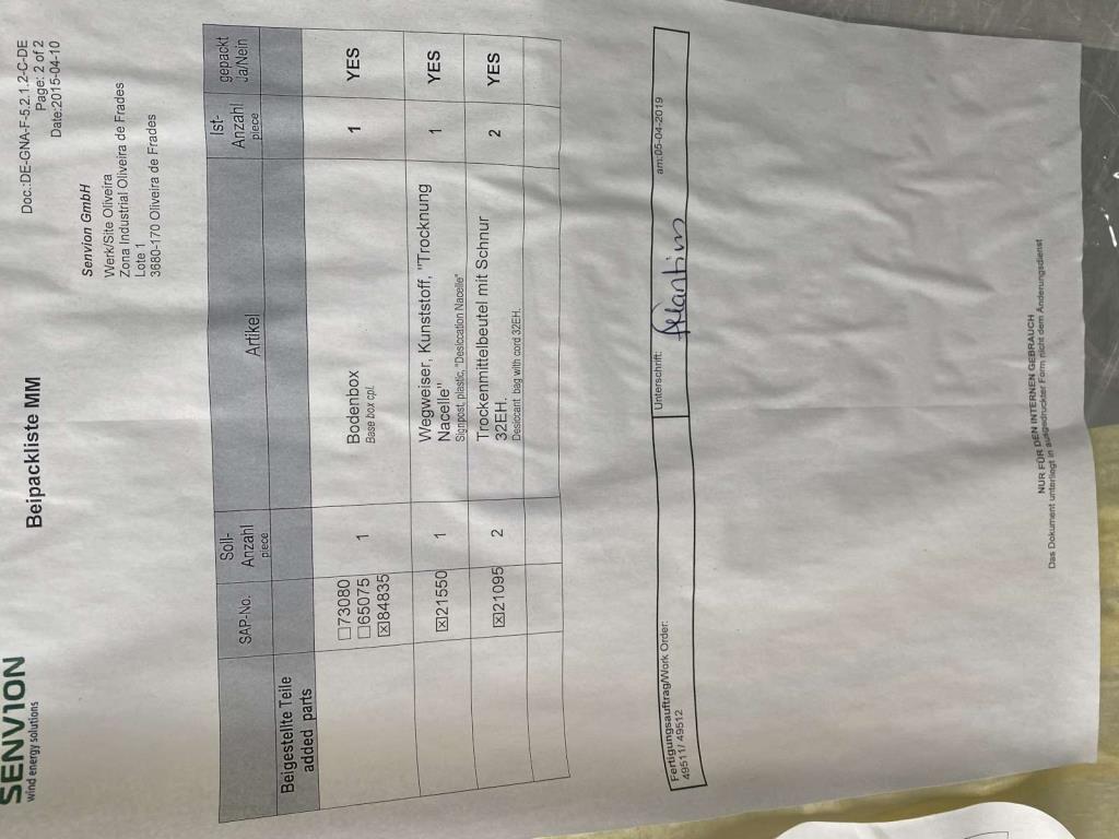 Unidade de produção completa para as turbinas eólicas SENVION MM82 / MM92 / MM100 / 3.XM-3