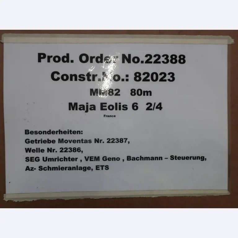 Sale of the no longer needed assets formerly used by an international manufacturer of wind turbines
-2