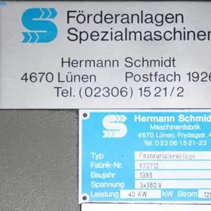 Pasteuriseeroven Hermann Schmidt Pastorisieranlage