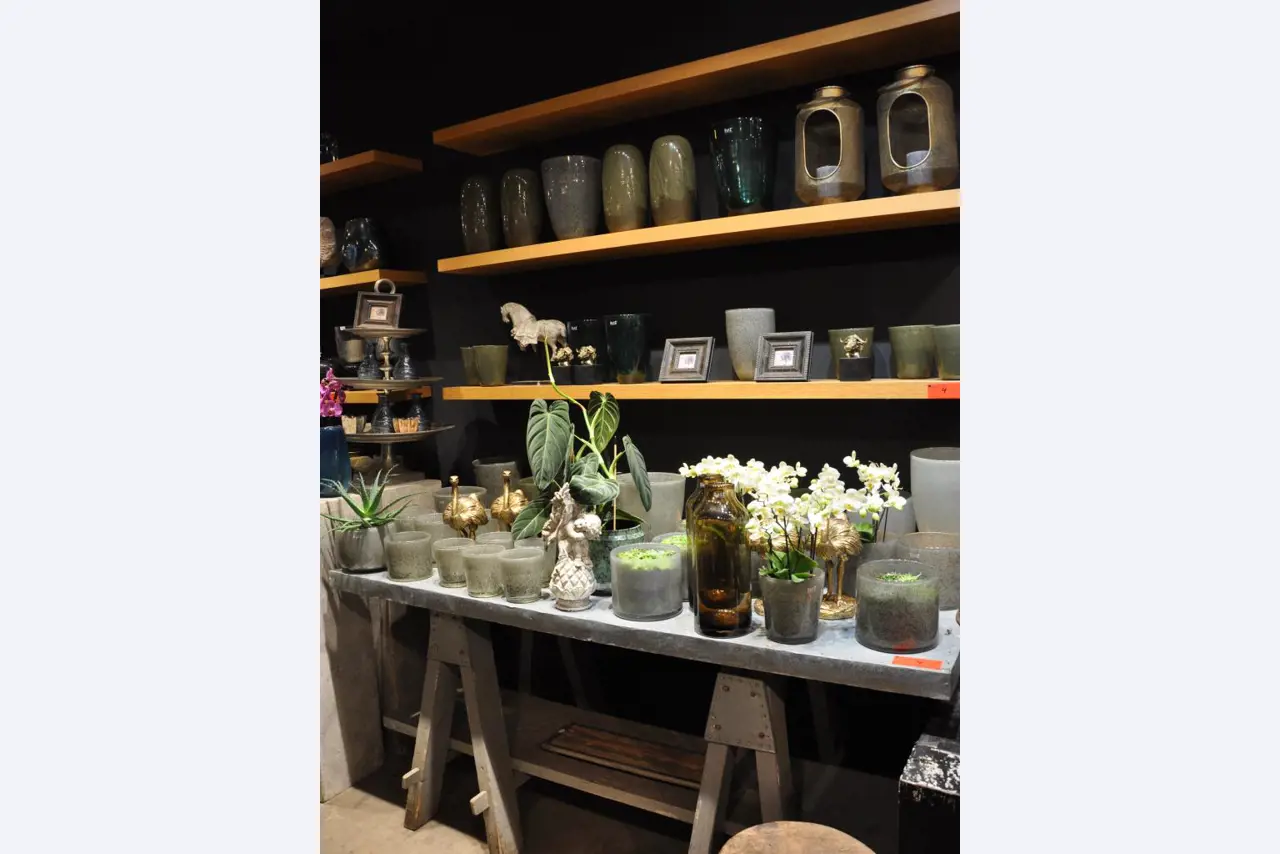 Dobře udržované vybavení obchodu a exkluzivní dekorativní předměty z květinového butiku-1