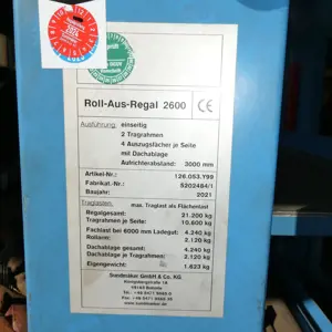 Long goods heavy duty shelving Sundmäker Roll-Aus-Regal 2600