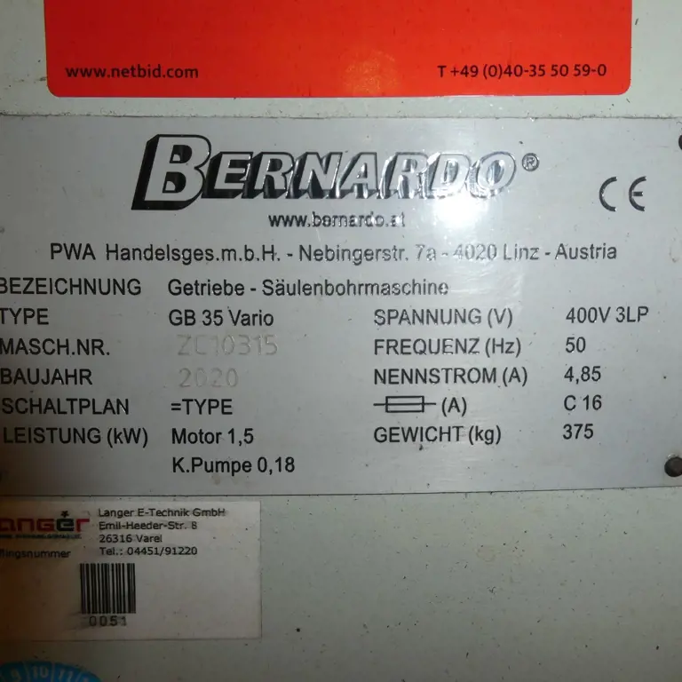 Kolomboormachine Bernardo GB 35 Vario
