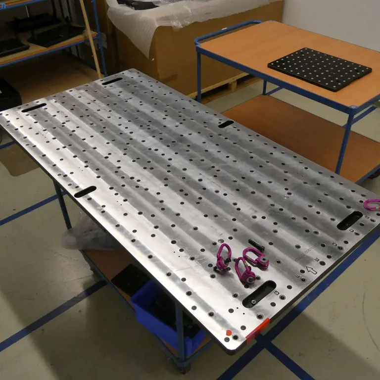 Experimental setup w. Perforated grid plate Fixture eMobee