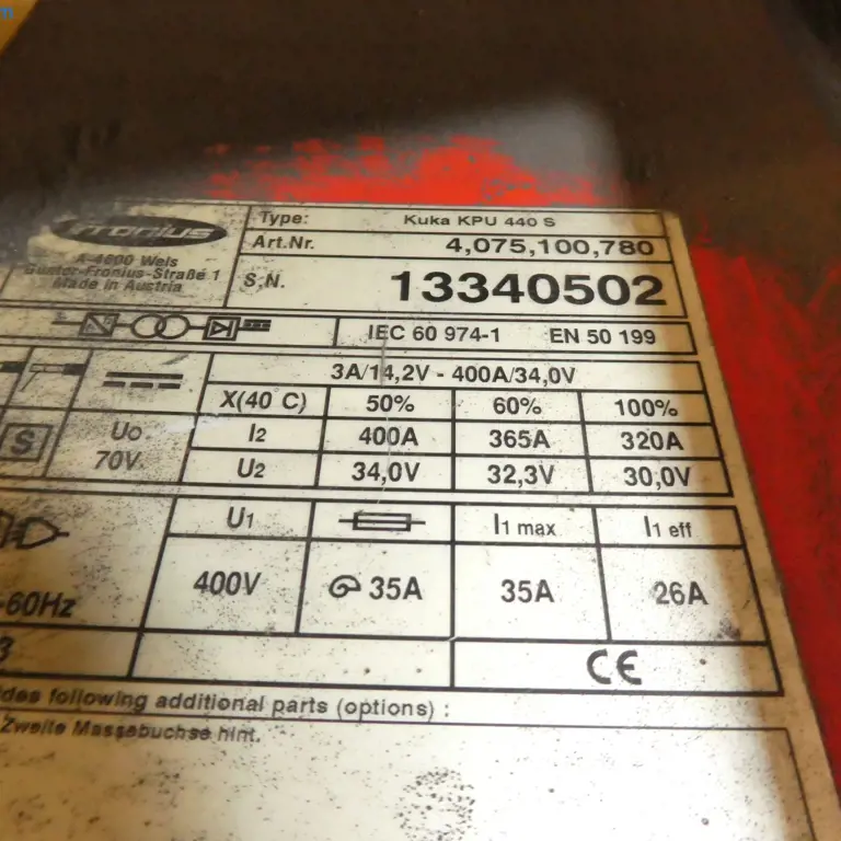 Soldadora de arco con gas de protección (9ALH 330W1.2) Fronius Kuka KPU 440S