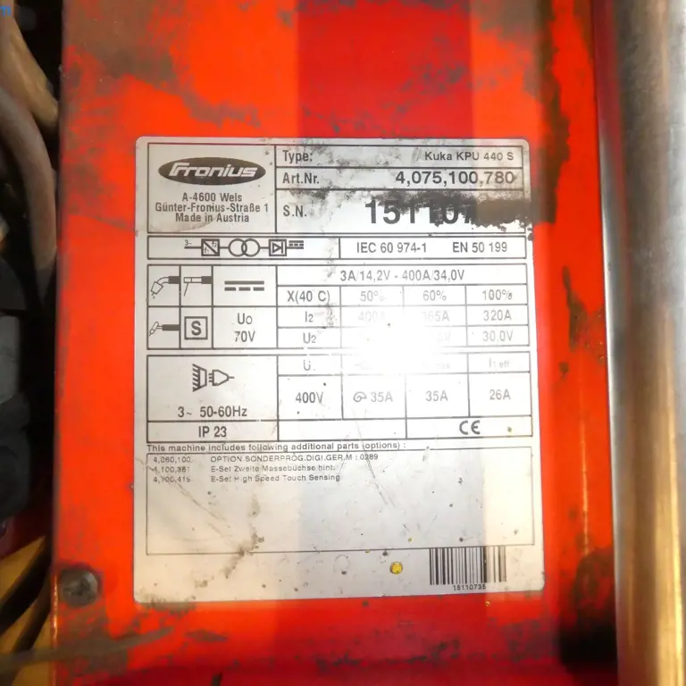 Soldadora de arco con protección de gas (9ARH 300W2.2) Fronius Kuka KPU 440S