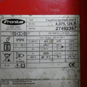 2 Tig welding machines (750R6) Fronius Transplus Synergic 3200R