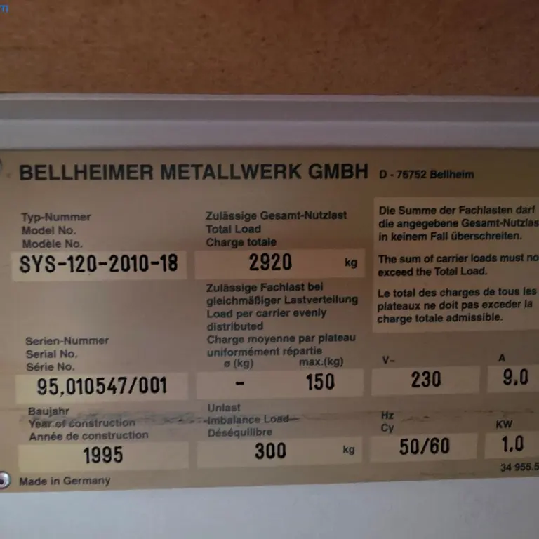 Lagerpaternoster Bellheimer Metallwerk SYS-120-2010-18