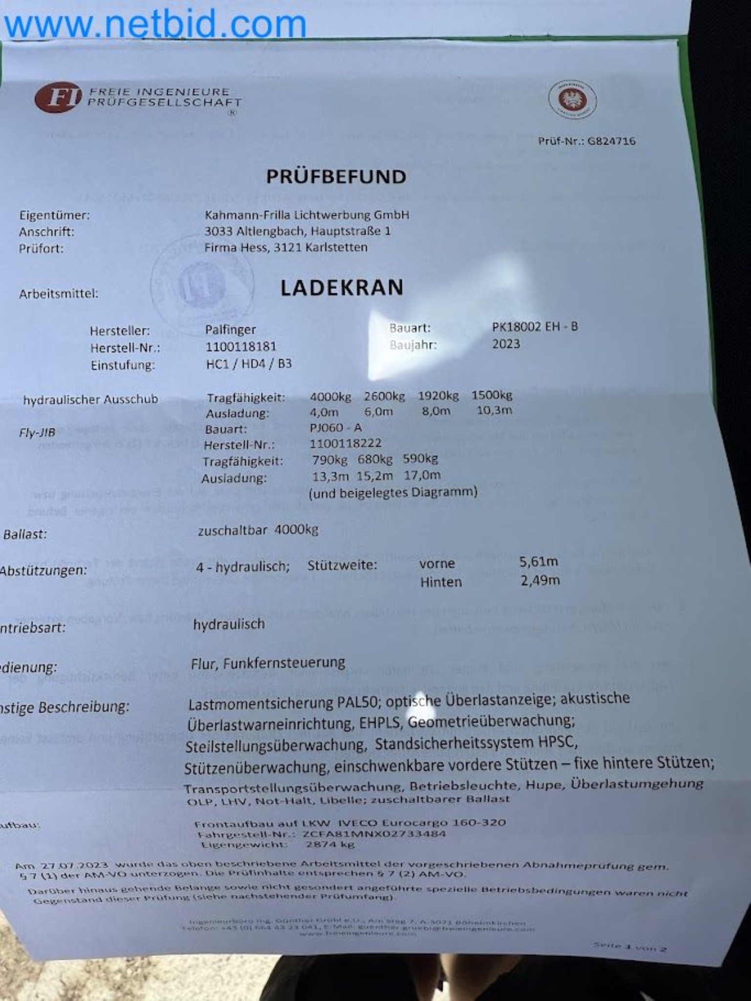 Ciężarówka IVECO 160-320 Eurocargo z żurawiem załadunkowym Palfinger PK 18002-EH B Power Link Plus-75