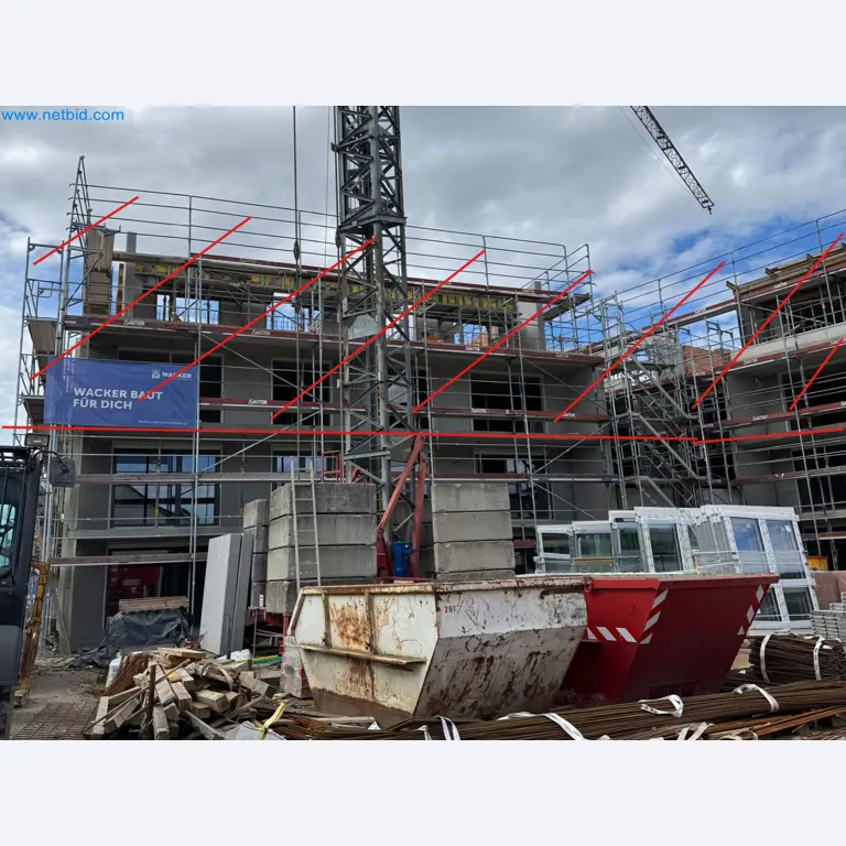 Scaffolding components (some from the construction site), machinery, and vehicles belonging to a construction company-6