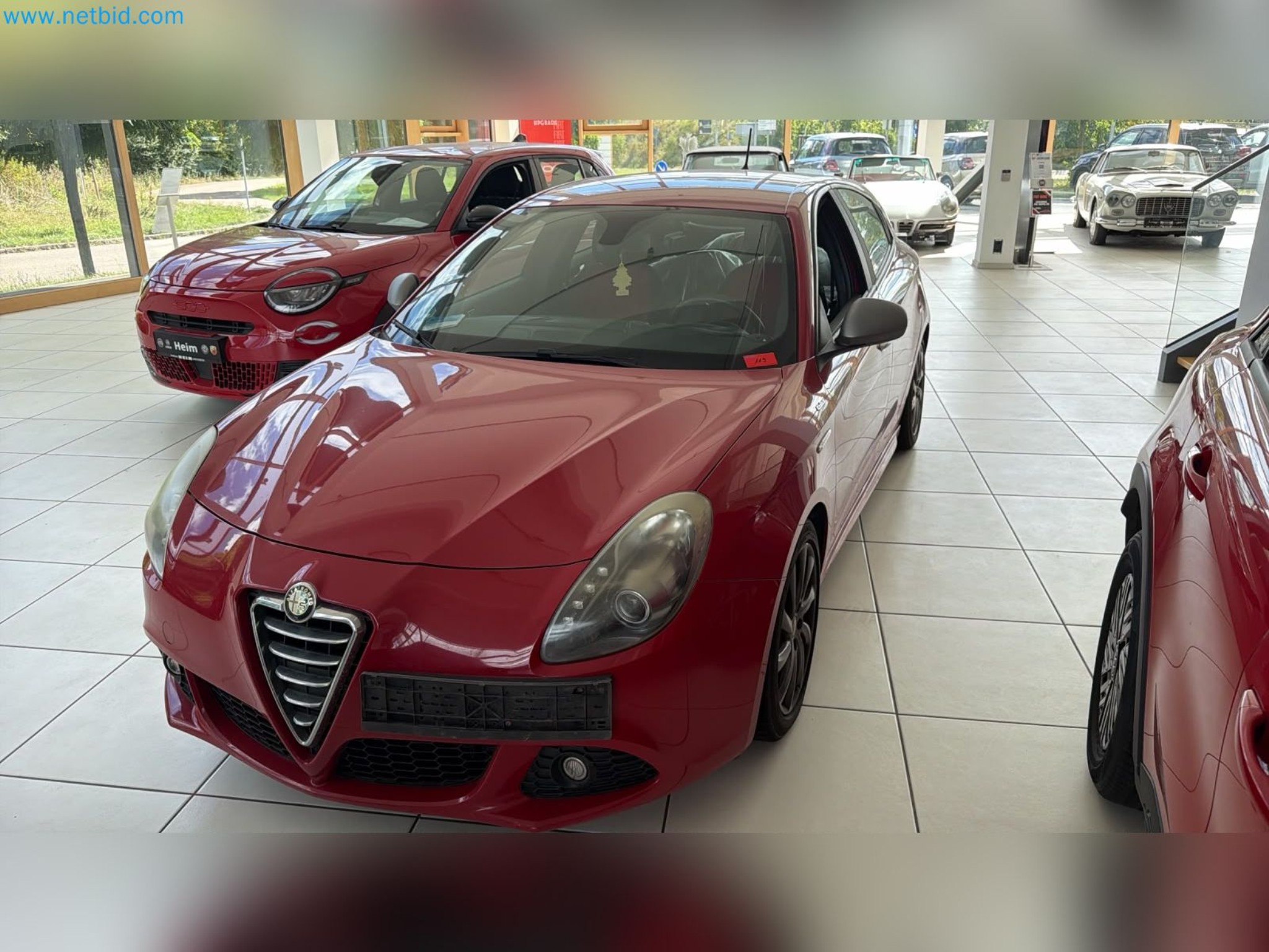 Passenger cars, electric cars, and automotive repair shop equipment at a Fiat dealership-1