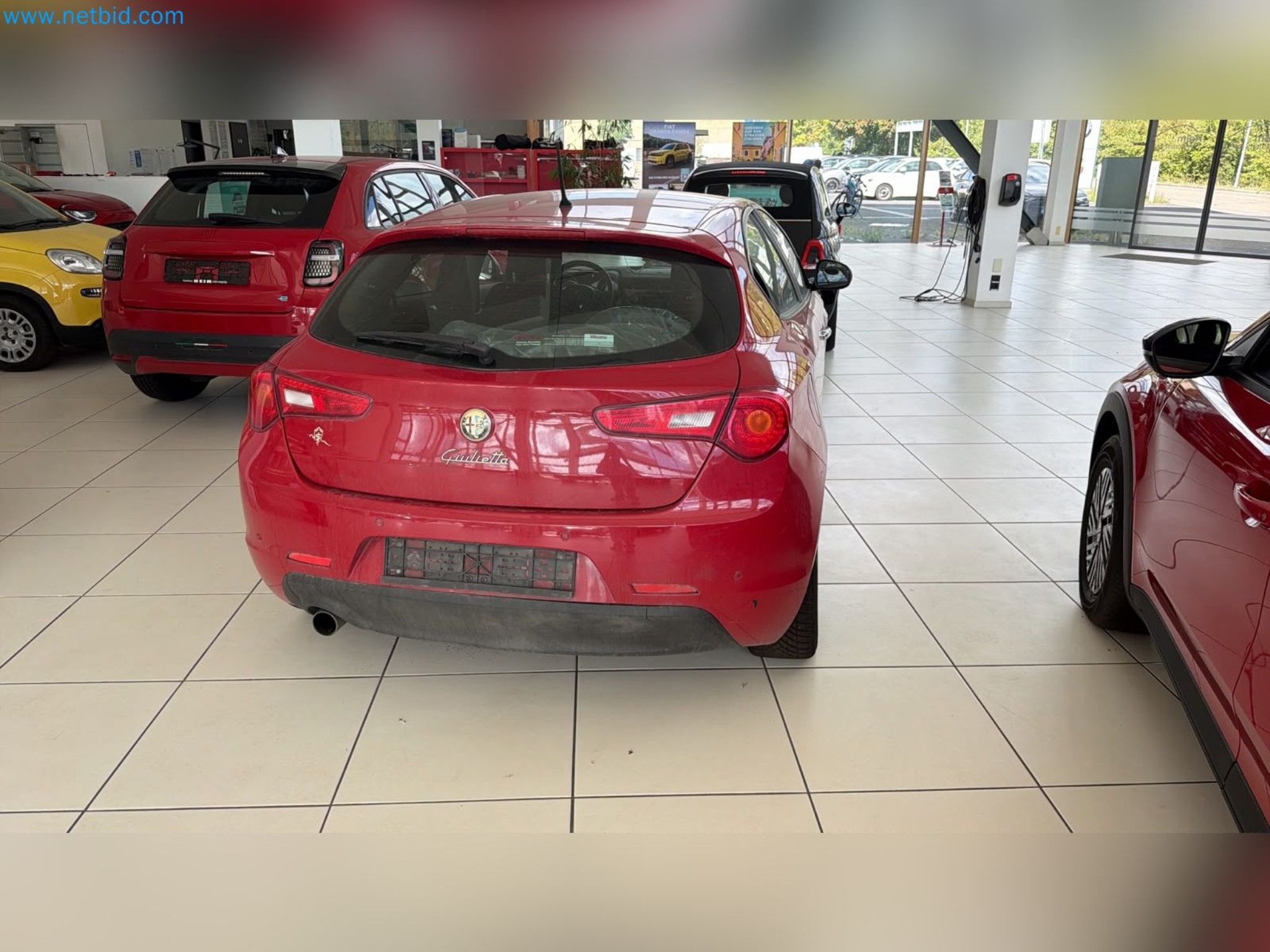 Passenger cars, electric cars, and automotive repair shop equipment at a Fiat dealership-5
