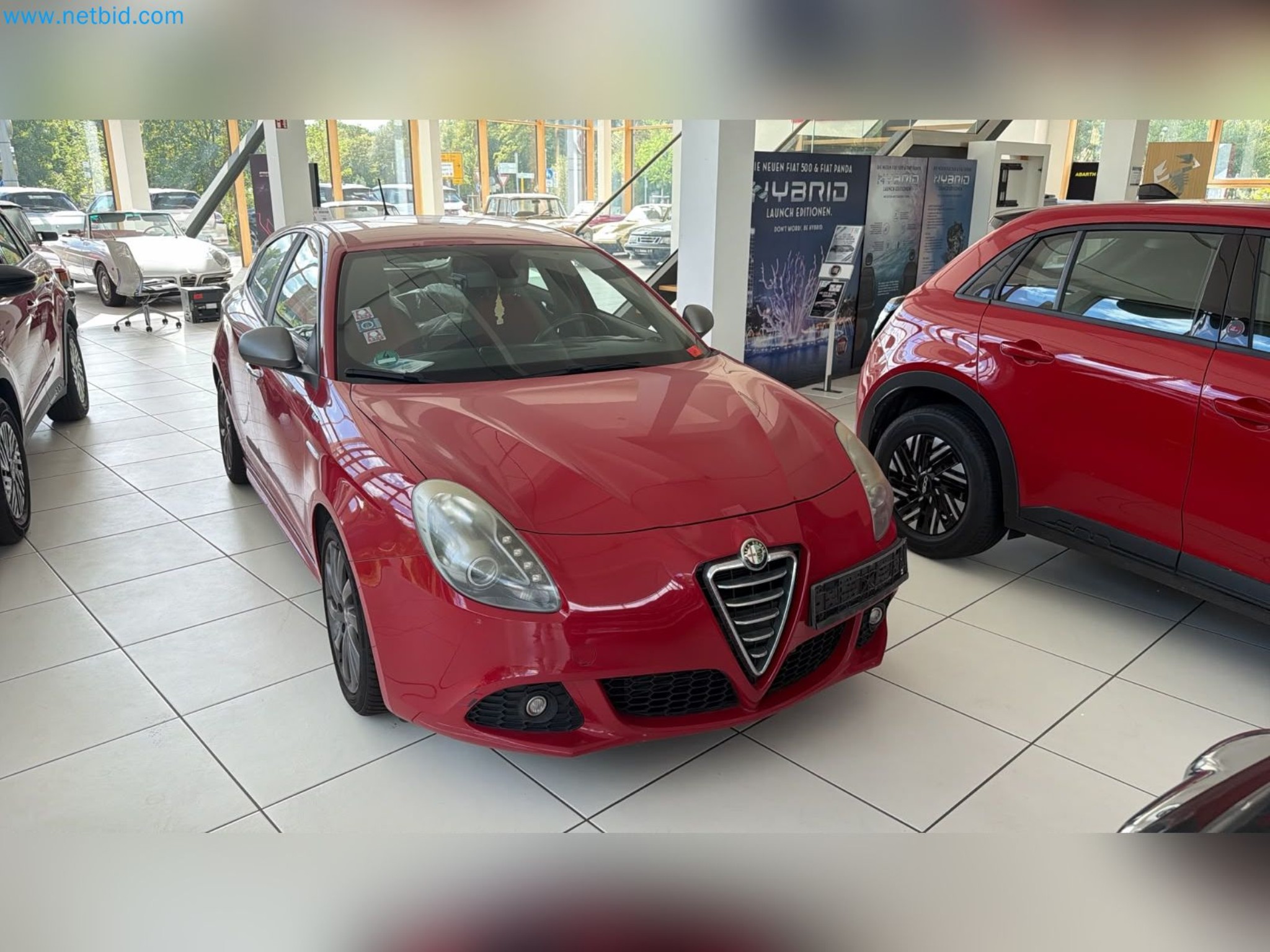 Passenger cars, electric cars, and automotive repair shop equipment at a Fiat dealership-6