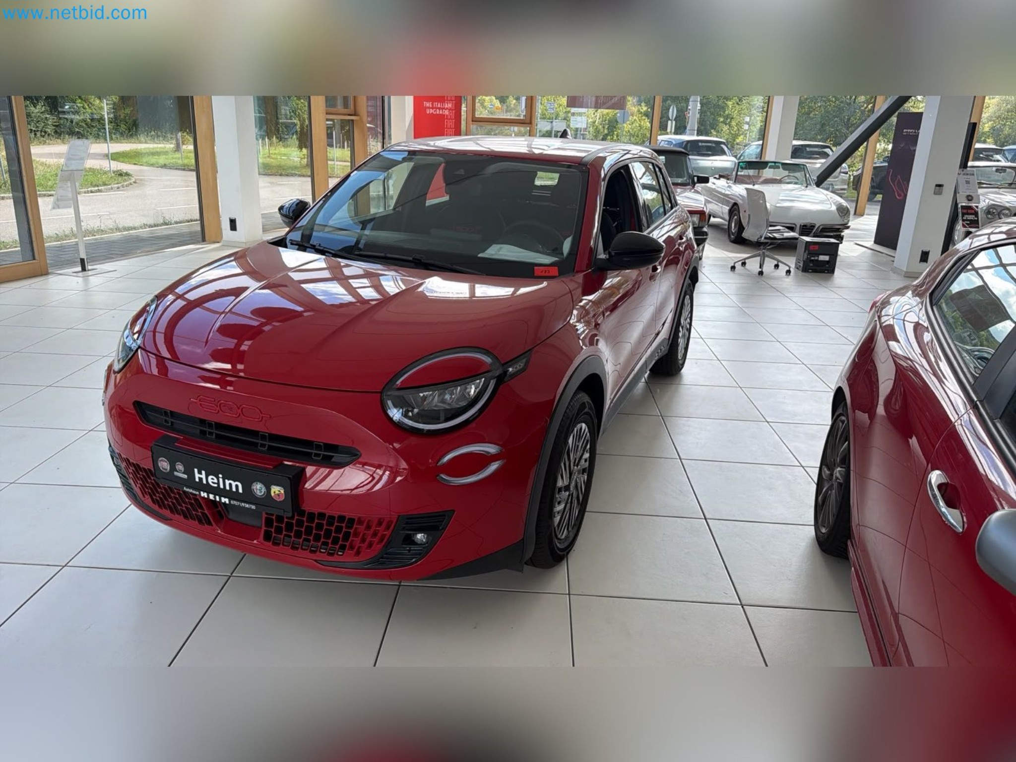 Passenger cars, electric cars, and automotive repair shop equipment at a Fiat dealership-2