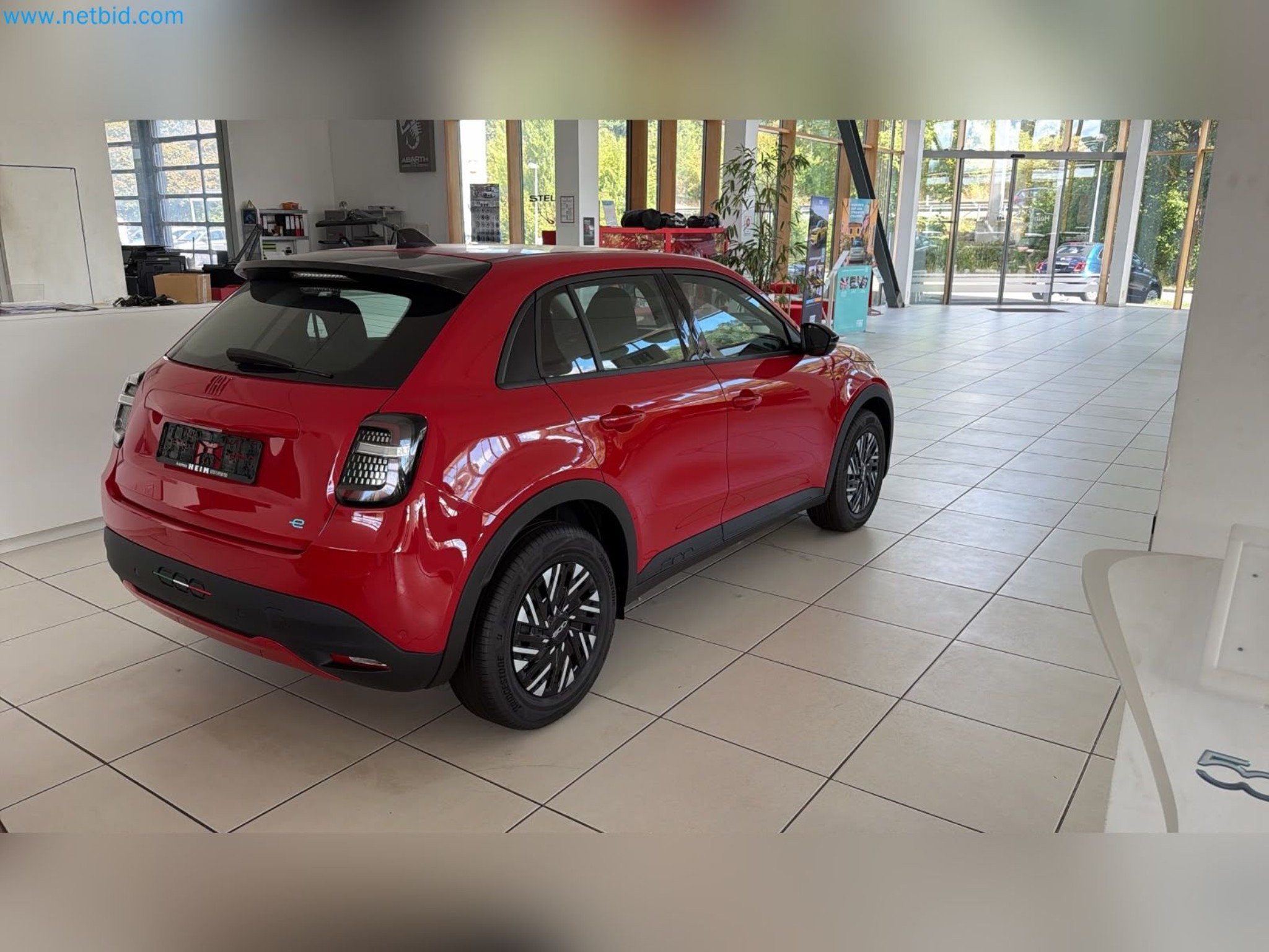 Passenger cars, electric cars, and automotive repair shop equipment at a Fiat dealership-9