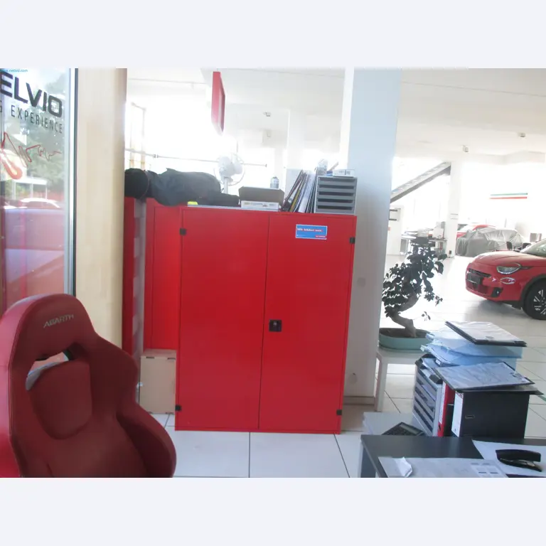Passenger cars, electric cars, and automotive repair shop equipment at a Fiat dealership-6