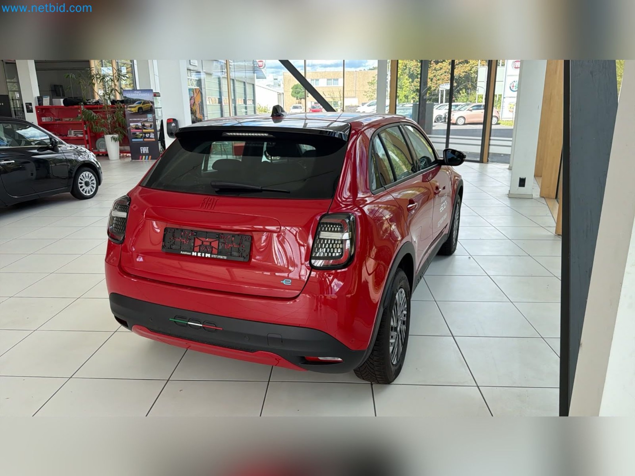 Passenger cars, electric cars, and automotive repair shop equipment at a Fiat dealership-5