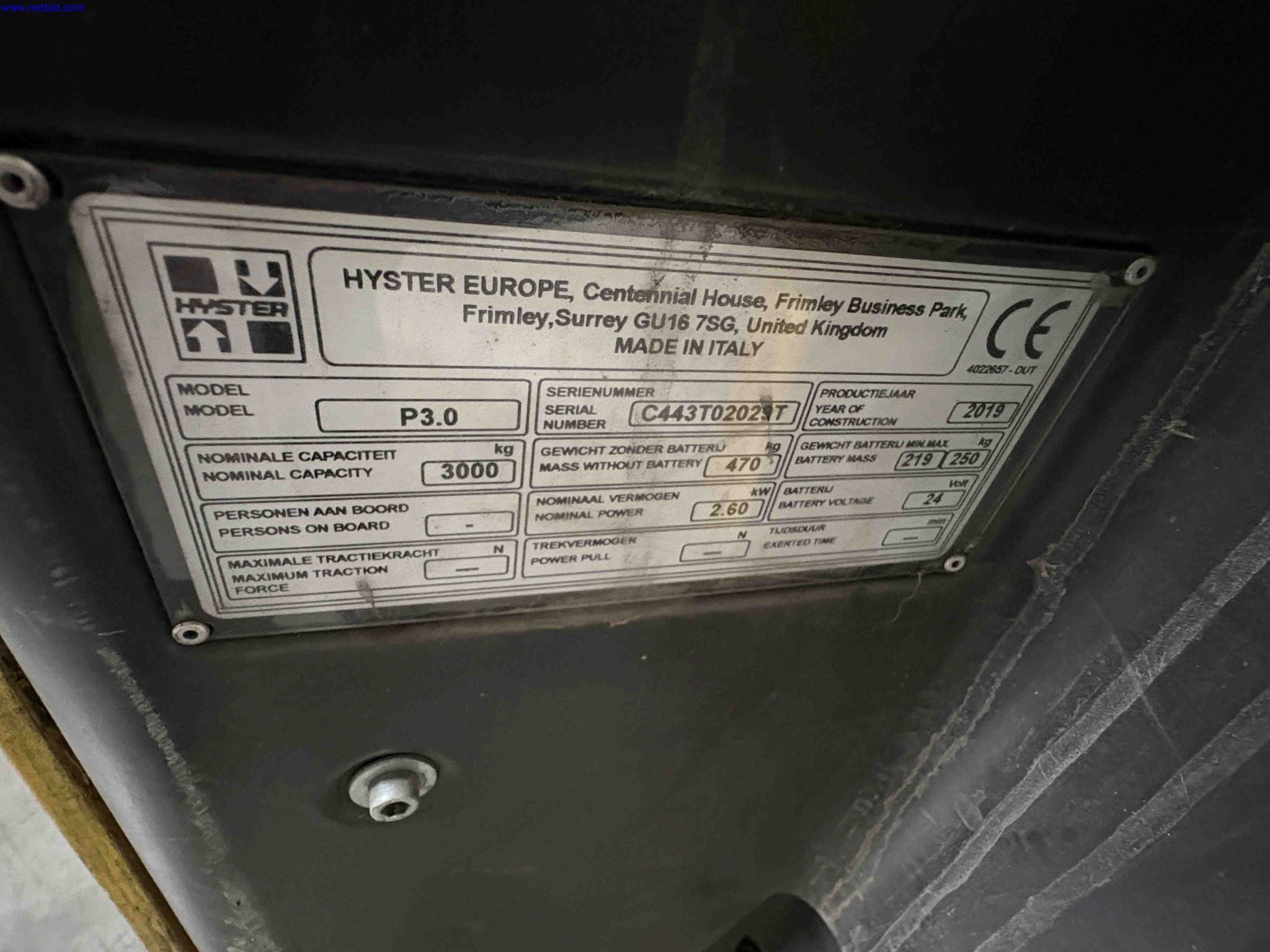 Battery electric pedestrian pallet truck Hyster Spectrum P30 – foto 8 – kavel bij NetBid, Roterijstraat 205-8793 Waregem