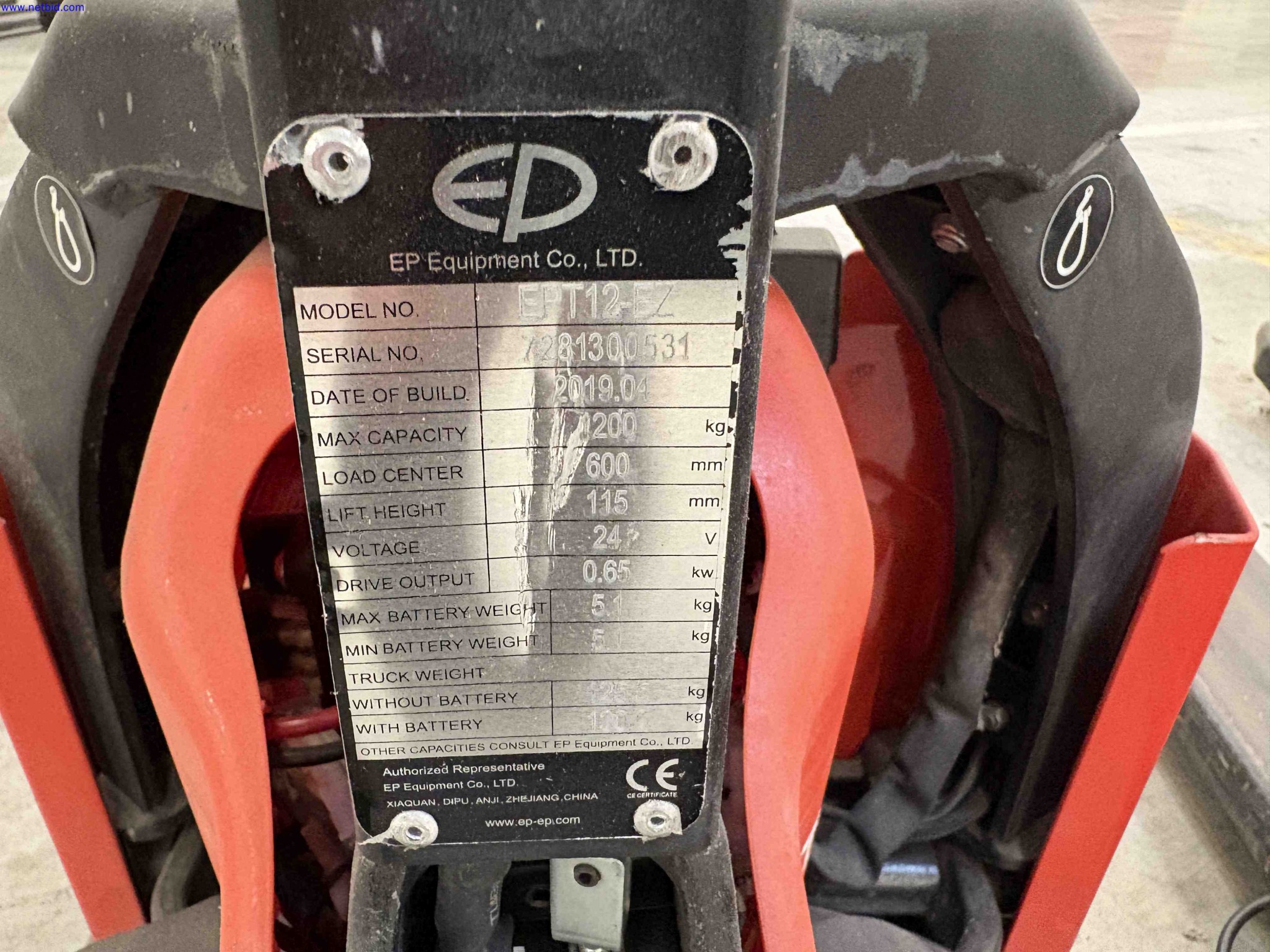 Battery electric pallet trucks EP Equipment EPT-12-EZ – foto 5 – kavel bij NetBid, Roterijstraat 205-8793 Waregem