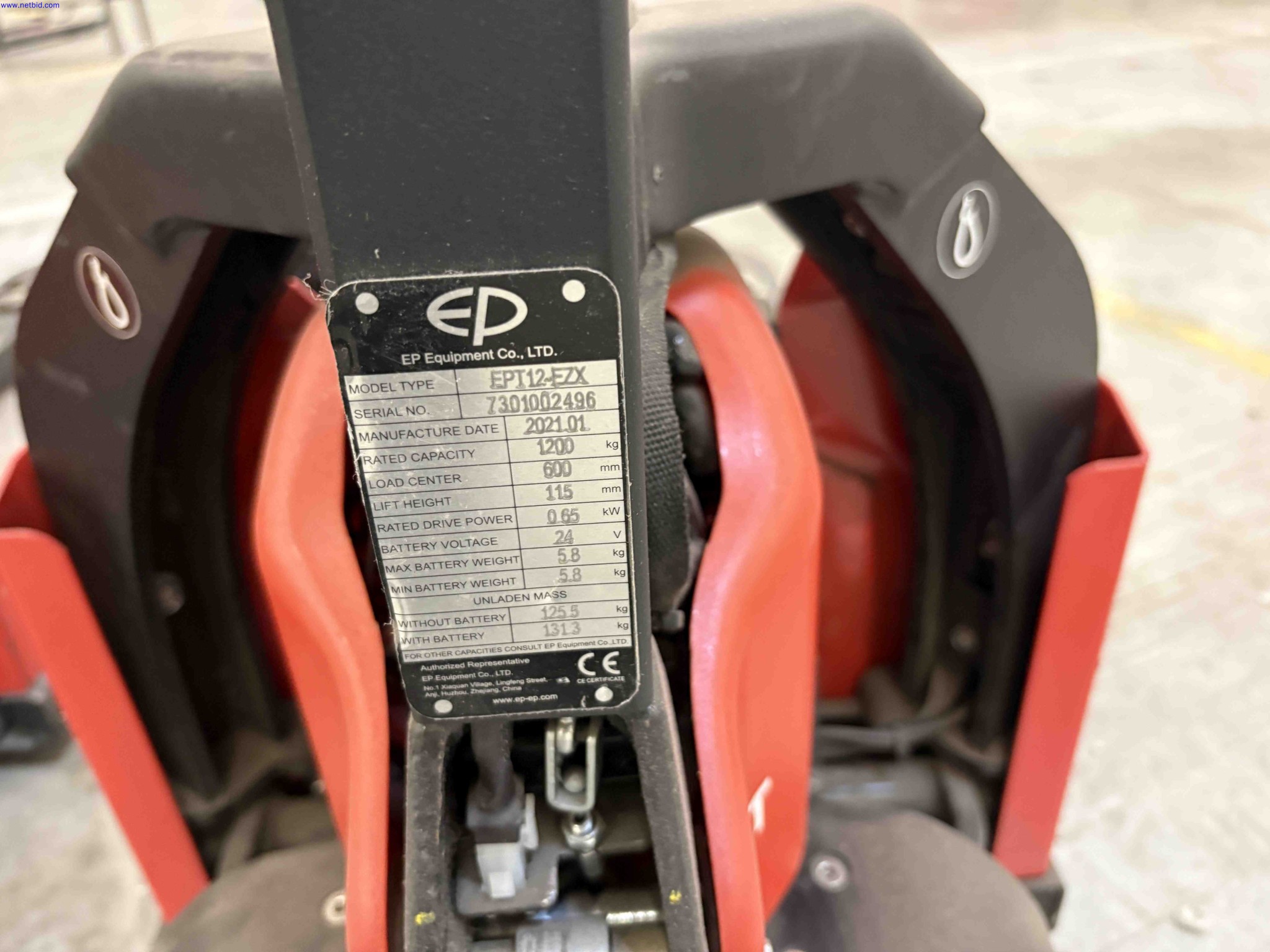 Battery electric pallet trucks EP Equipment EPT-12-EZ – foto 6 – kavel bij NetBid, Roterijstraat 205-8793 Waregem