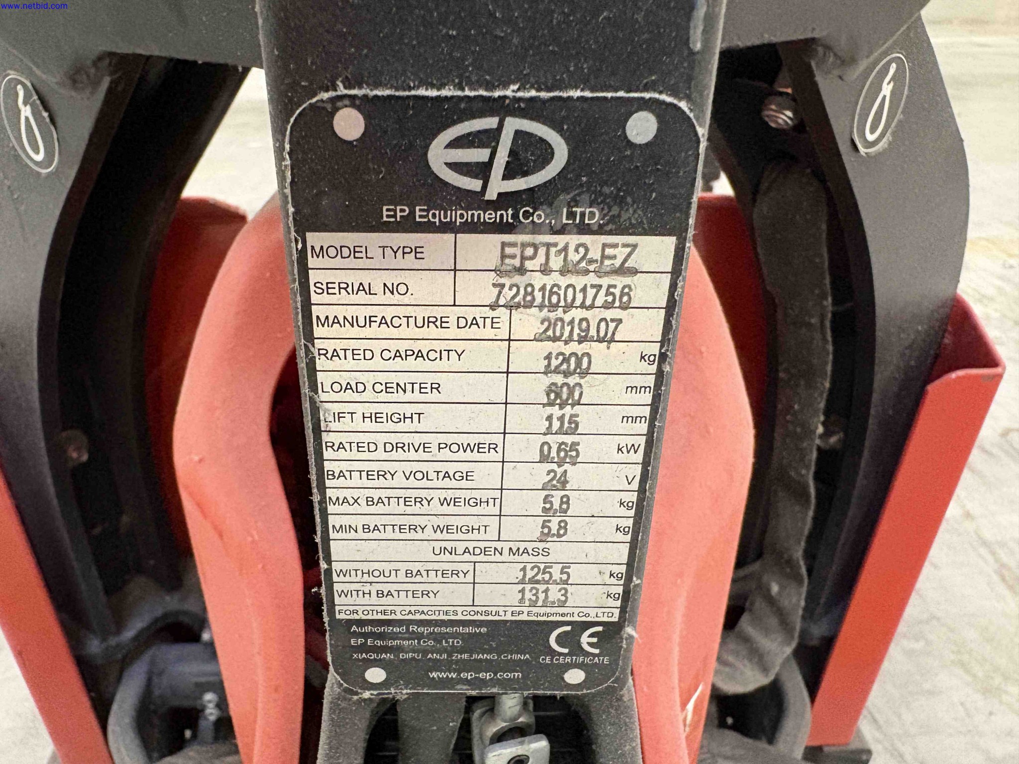 Battery electric pallet trucks EP Equipment EPT-12-EZ – foto 8 – kavel bij NetBid, Roterijstraat 205-8793 Waregem