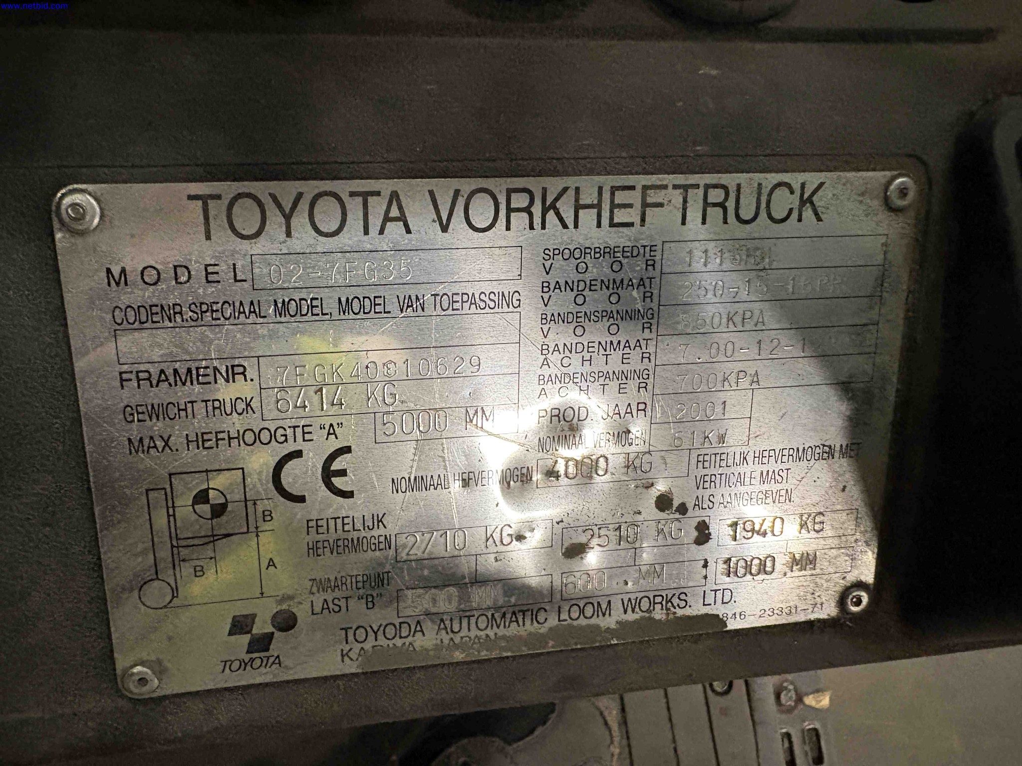 LPG counterbalance forklift truck Toyota D2-7FGF35 – foto 13 – kavel bij NetBid, Roterijstraat 205-8793 Waregem