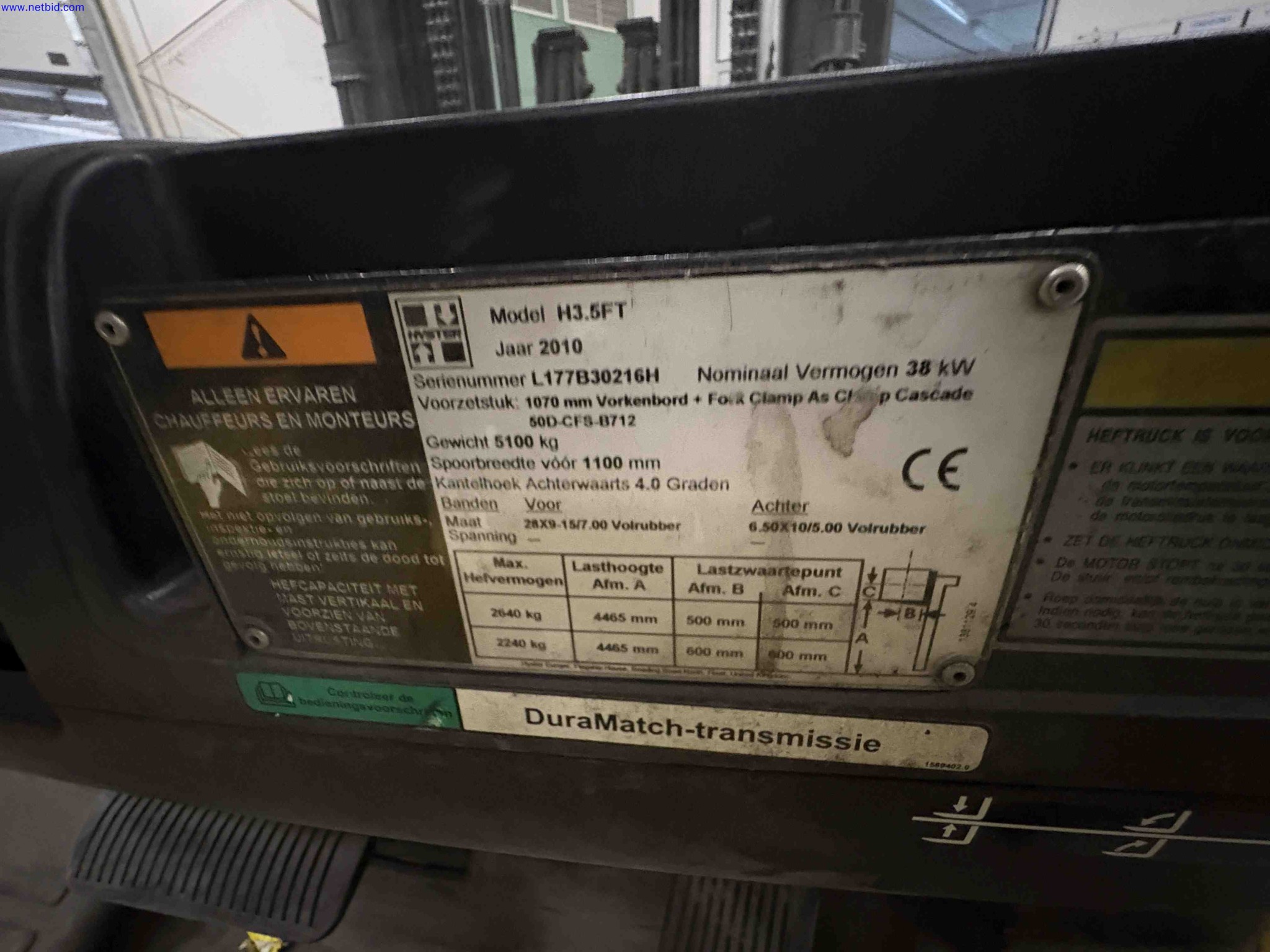 LPG counterbalance forklift truck Hyster H3.5FT – foto 12 – kavel bij NetBid, Roterijstraat 205-8793 Waregem