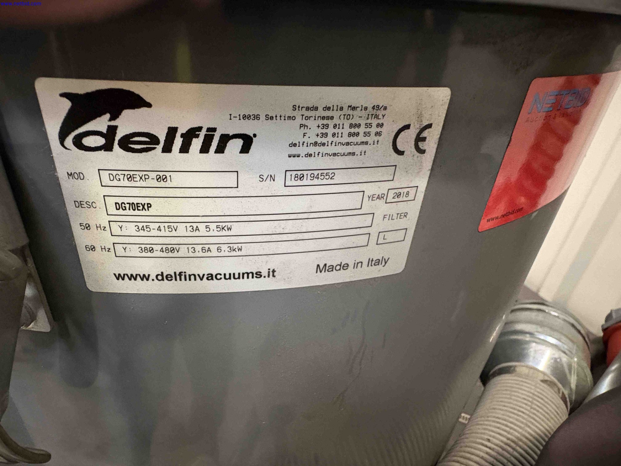 Industrial Vacuum Cleaner / Dust Extractor Delfin DG70EXP-001 / DG70EXP – foto 4 – kavel bij NetBid, Sint Baafs Vijve