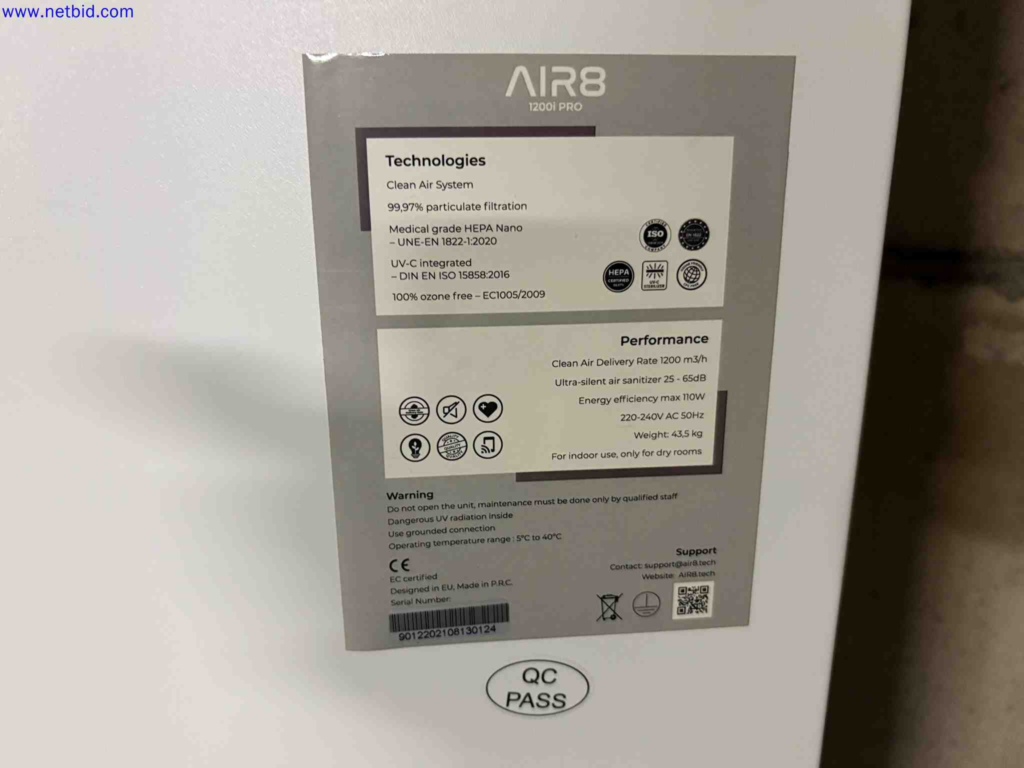 2 Professional Mobile Air Purifiers AIR8 1200i PRO – foto 6 – kavel bij NetBid, Sint Baafs Vijve
