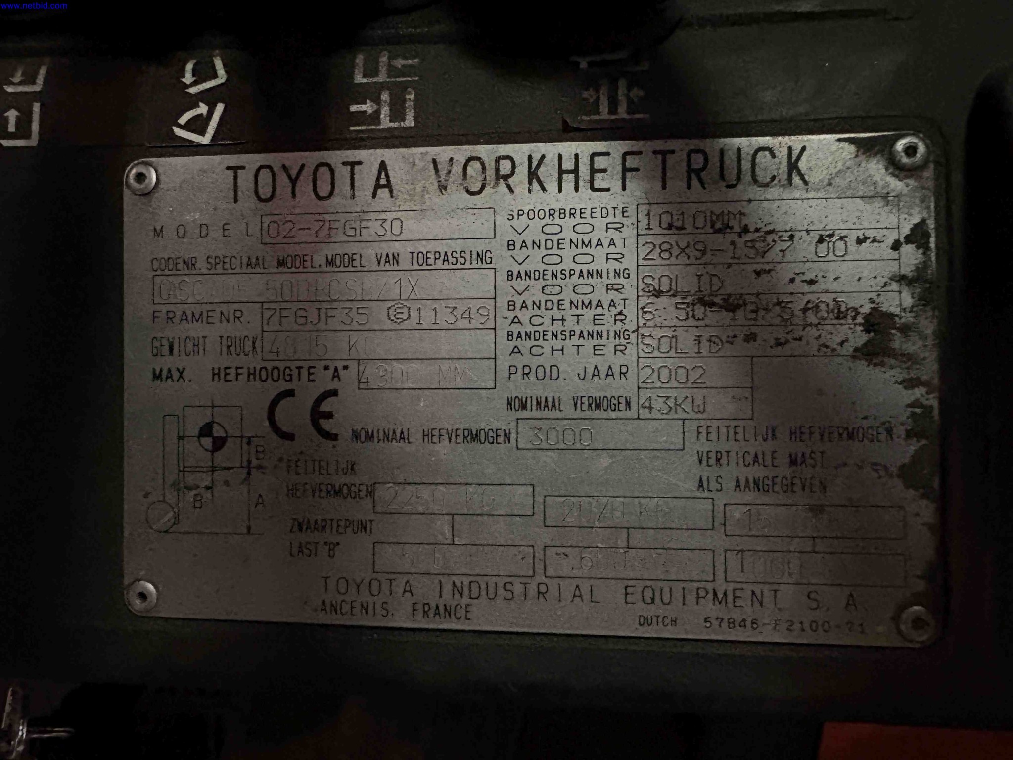 LPG counterbalance forklift truck Toyota 02-7FGF30 – foto 13 – kavel bij NetBid, Sint Baafs Vijve