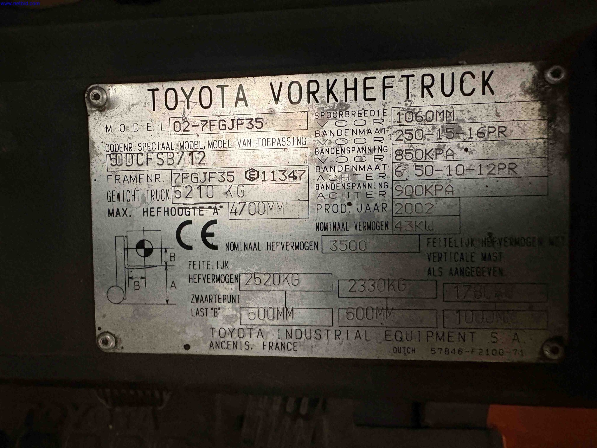 Counterbalance Fork Lift Truck Toyota 02-7FGJF35 – foto 16 – kavel bij NetBid, Sint Baafs Vijve