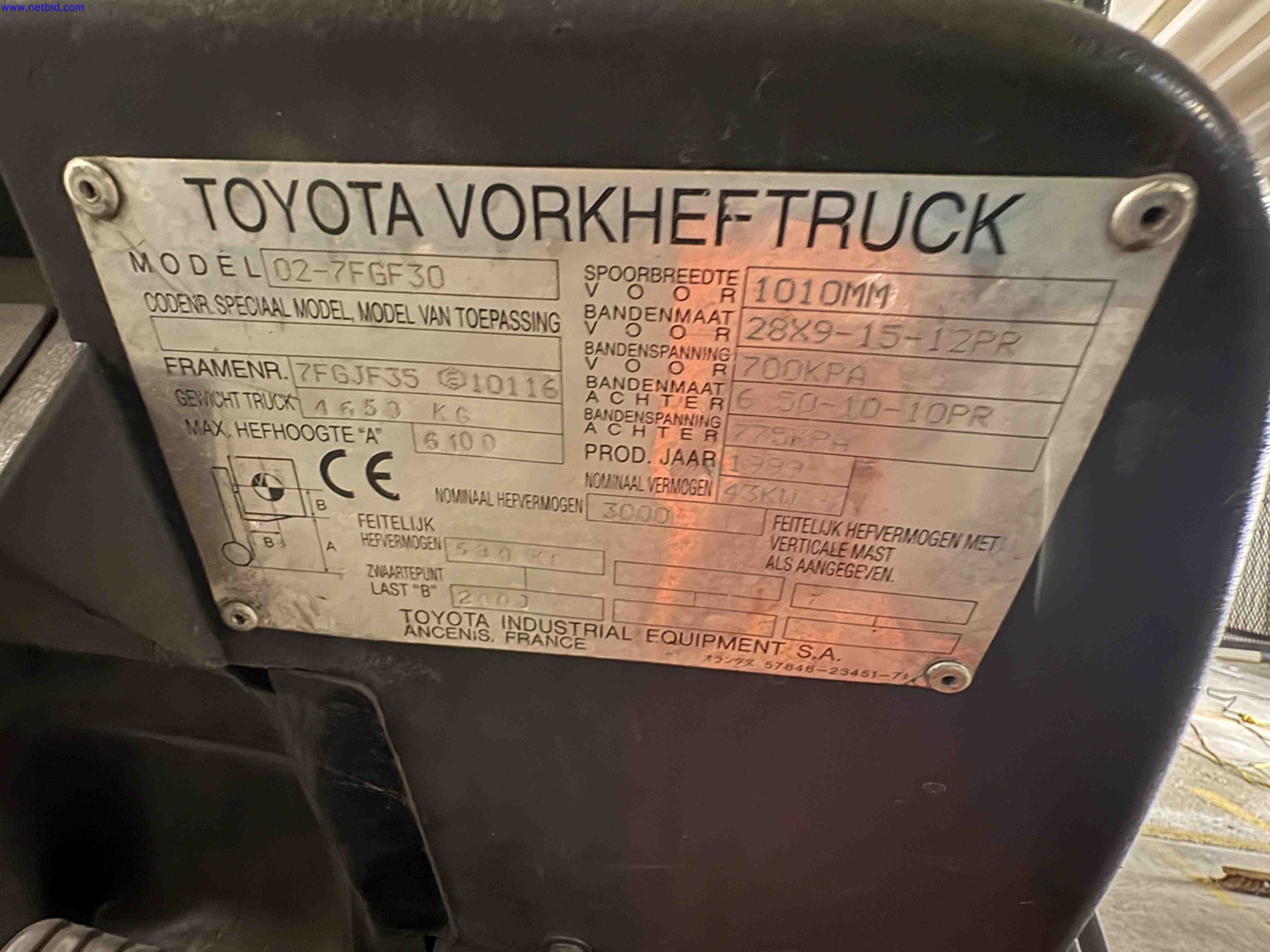 Counterbalance Fork Lift Truck Toyota 02-7FGF30 – foto 15 – kavel bij NetBid, Sint Baafs Vijve