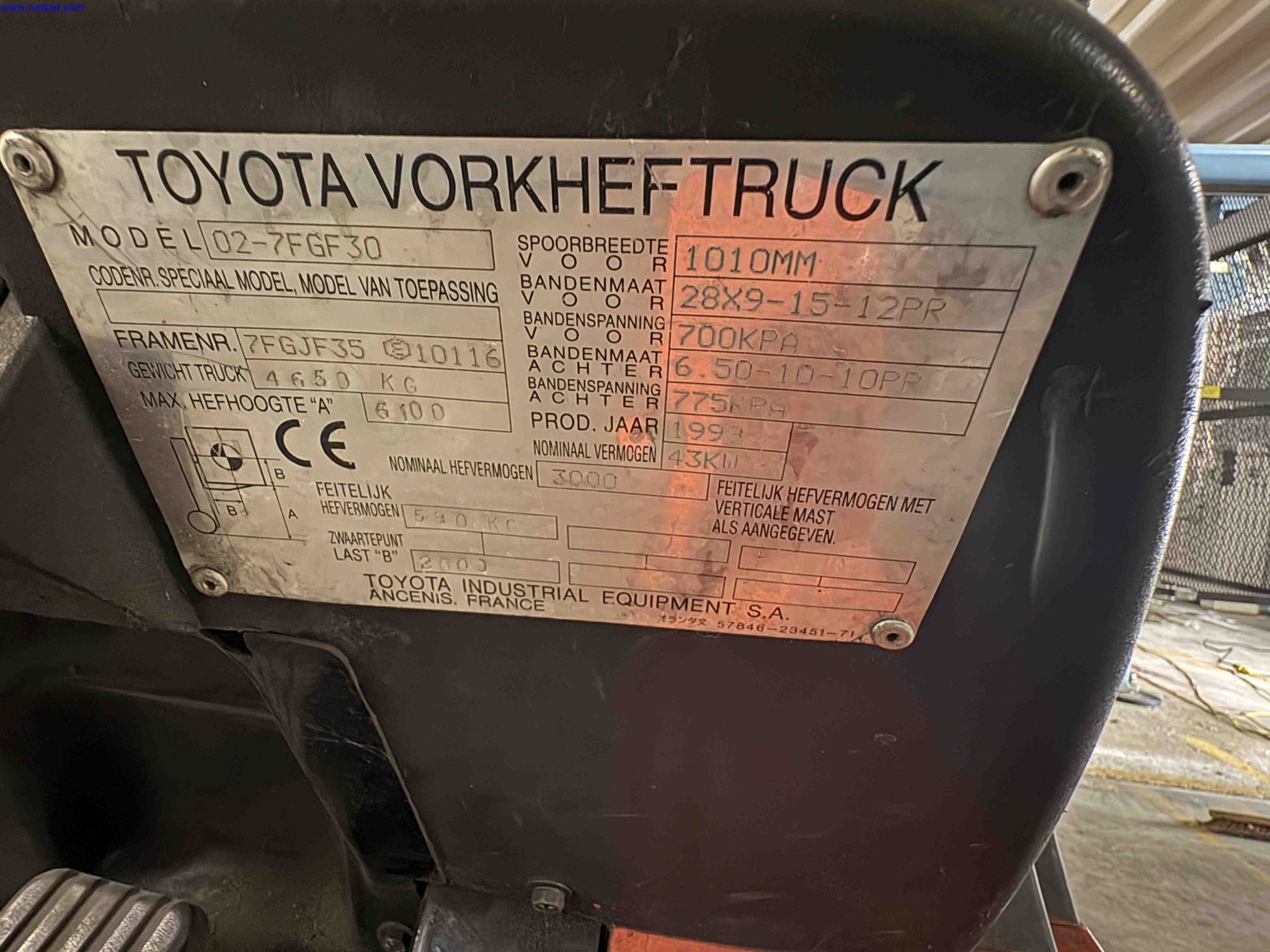 Counterbalance Fork Lift Truck Toyota 02-7FGF30 – foto 16 – kavel bij NetBid, Sint Baafs Vijve
