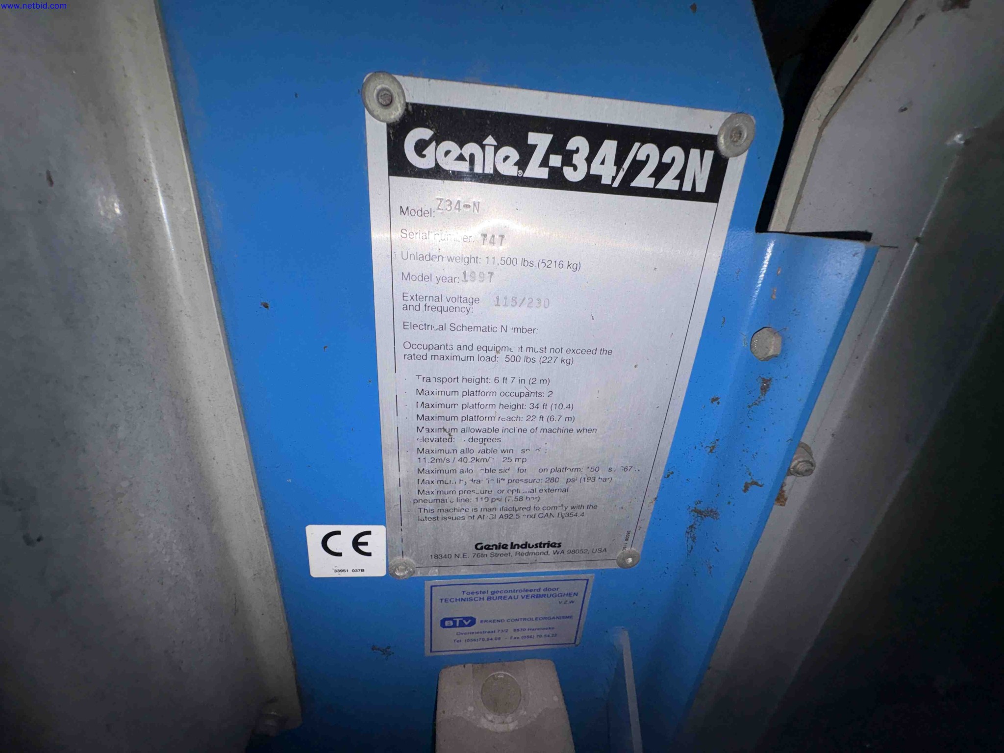 Articulating Boom Lift Genie Z-34/22N – foto 9 – kavel bij NetBid, Sint Baafs Vijve