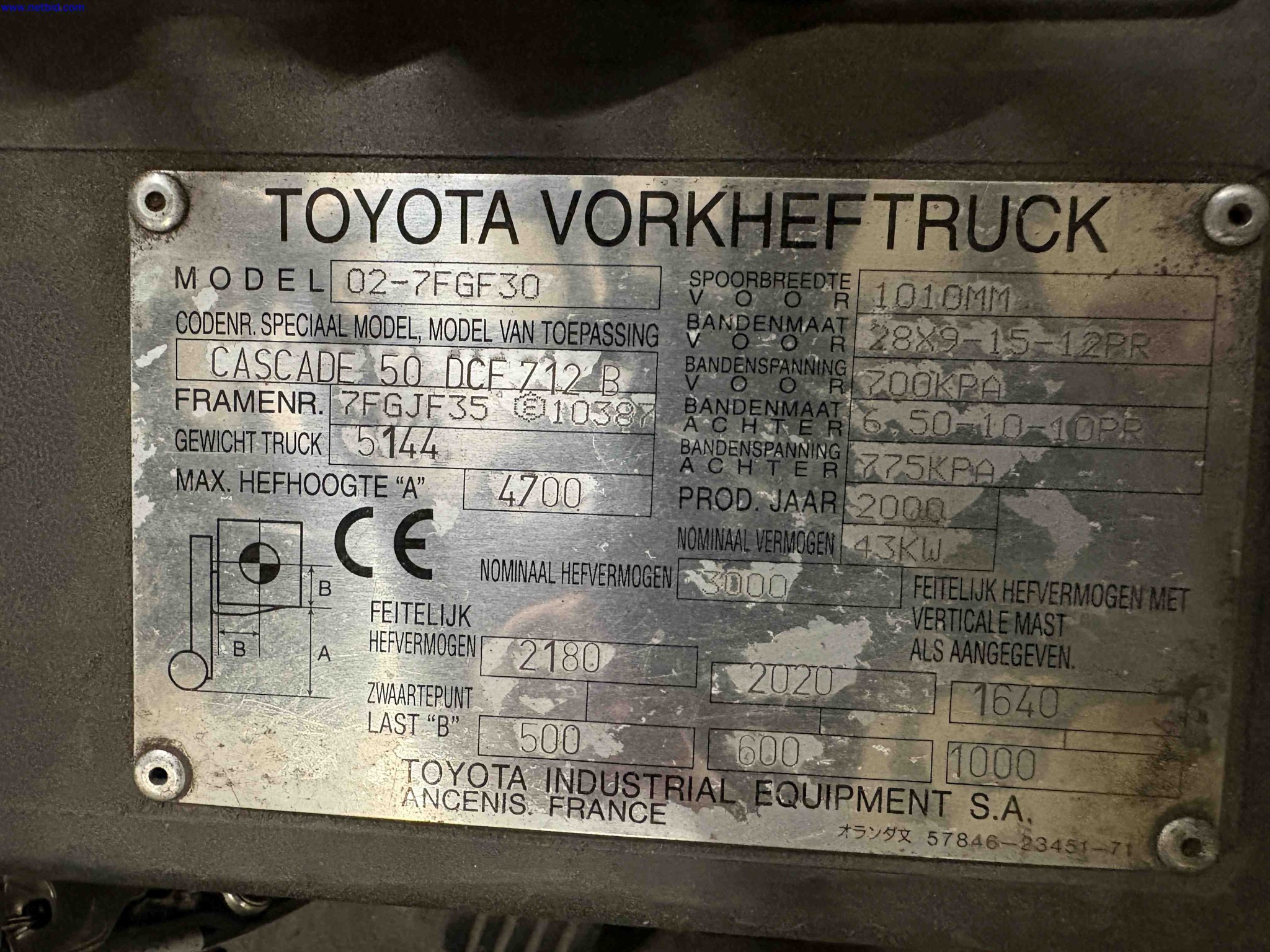 Counter Balance Fork Lift Truck Toyota 02-7FGF30 – foto 13 – kavel bij NetBid, Sint Baafs Vijve