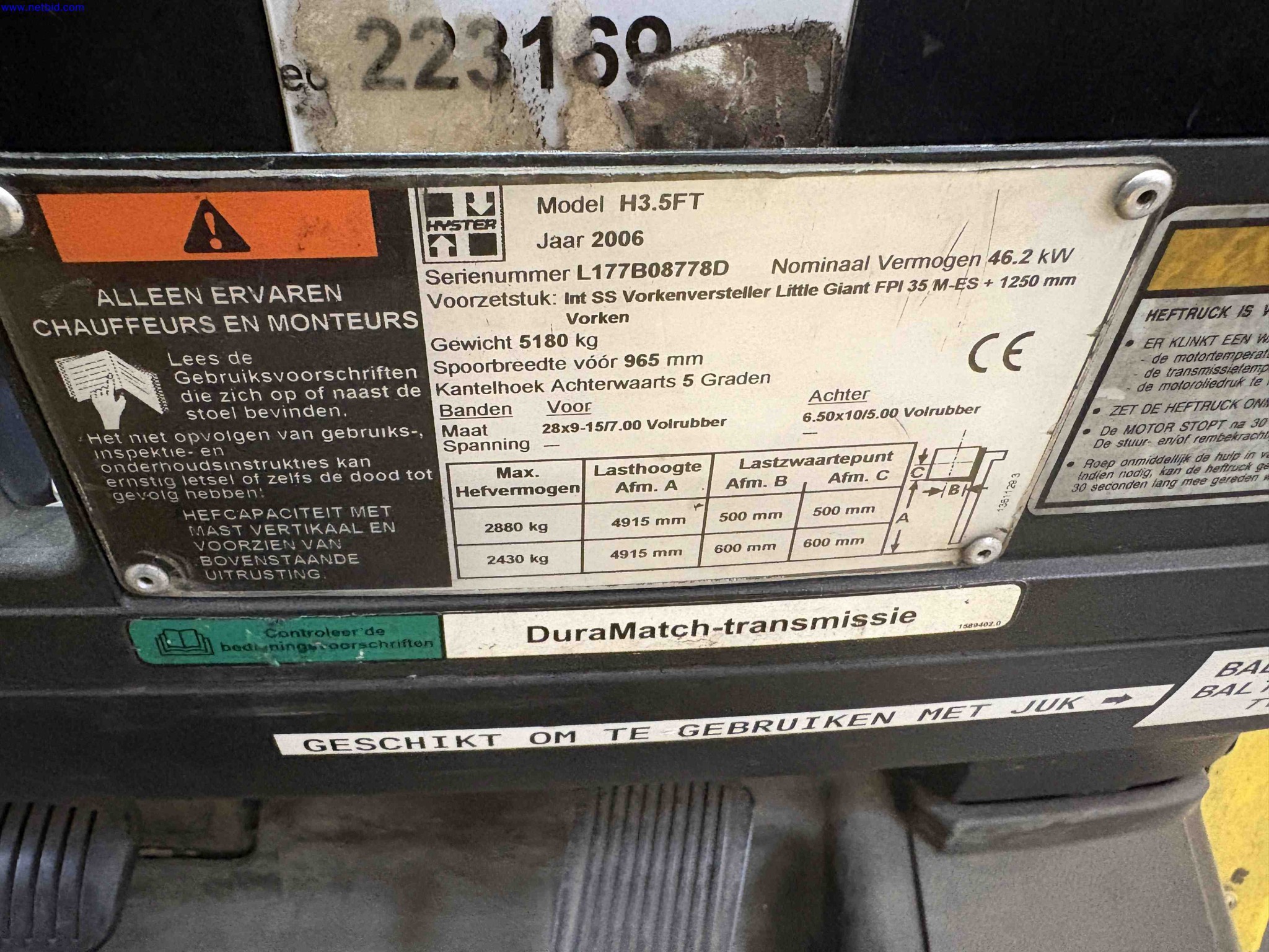 Counter Balance Fork Lift Truck Hyster H3.5FT – foto 12 – kavel bij NetBid, Sint Baafs Vijve