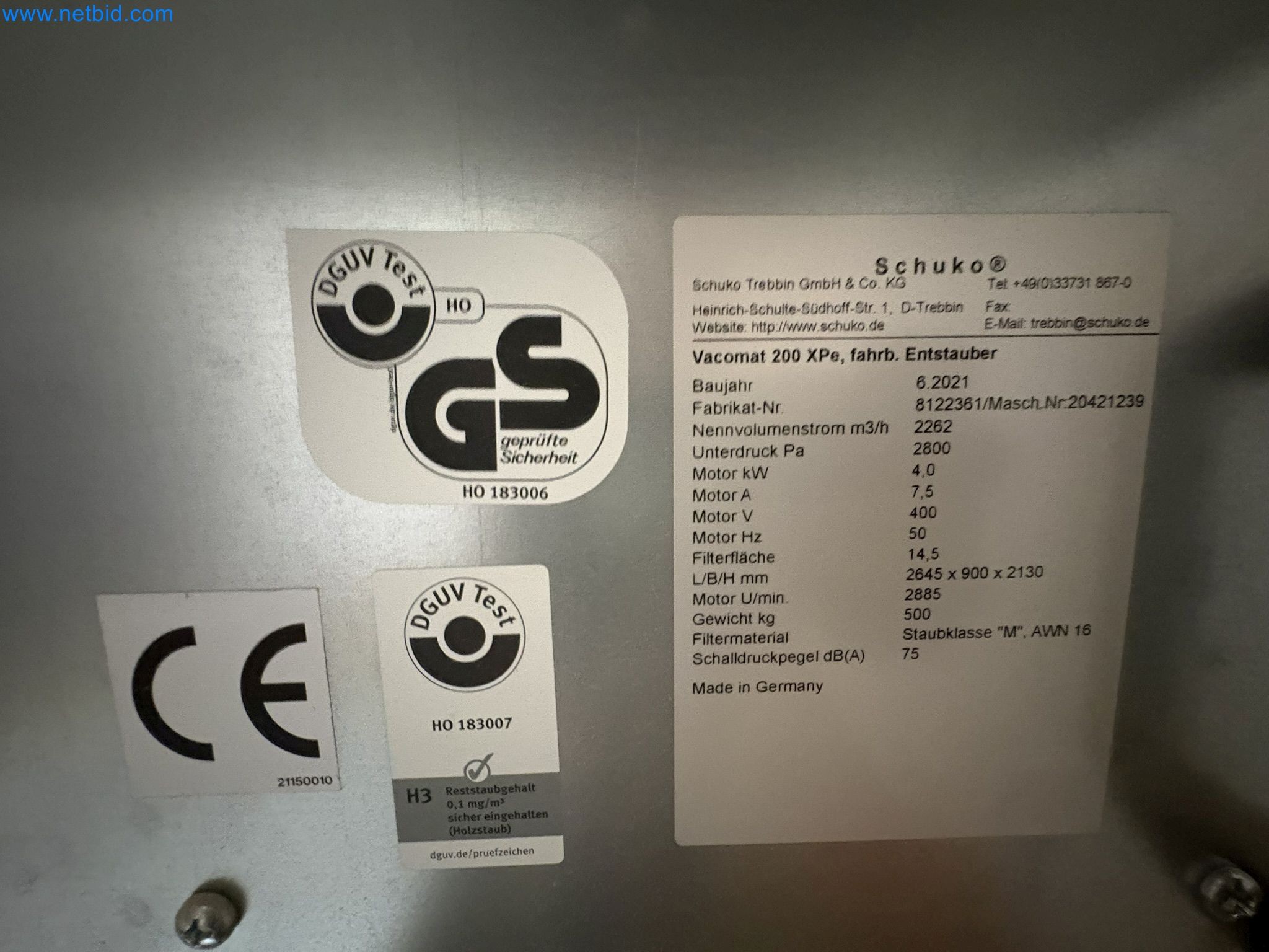 Aspirador SCHUKO VACOMAT 200 XPe-14