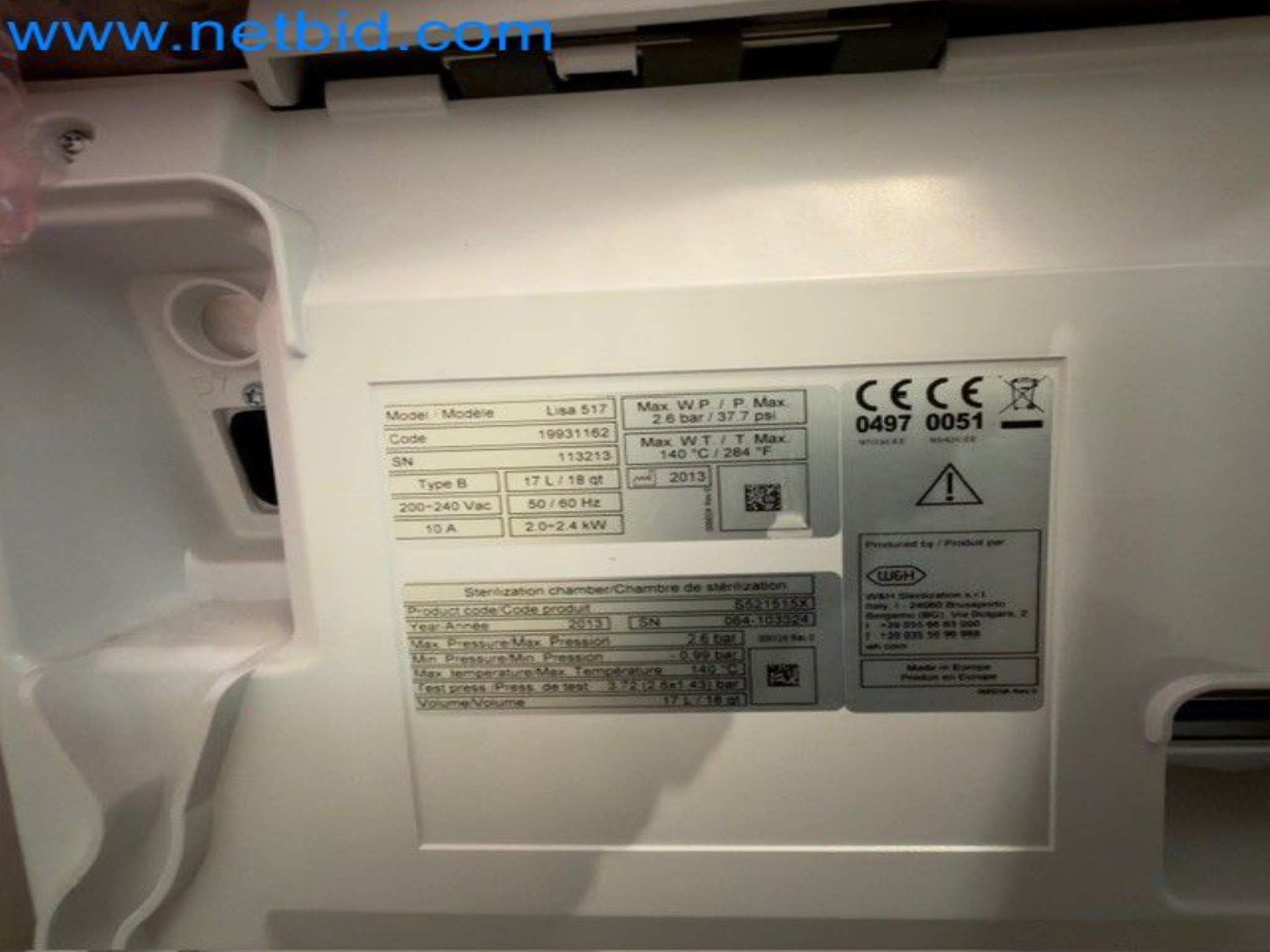 Fully automatic class B sterilizer (autoclave) W&H Lisa 517-5
