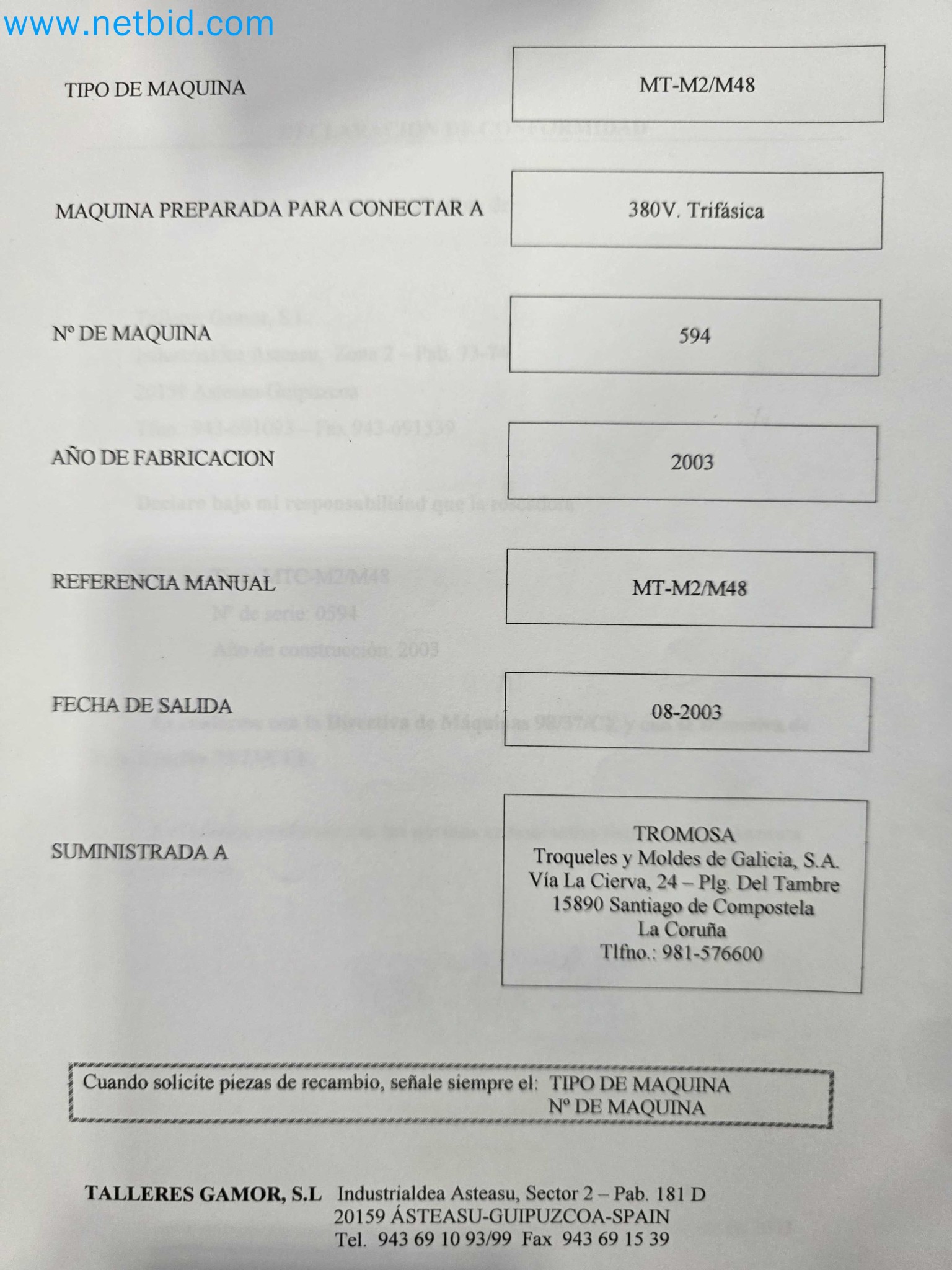 Tromosa Asset Sale (Troqueles Y Moldes De Galicia, Sa): Cnc Machining Centres, Edm Machines And Mould Manufacturing Equipment-17